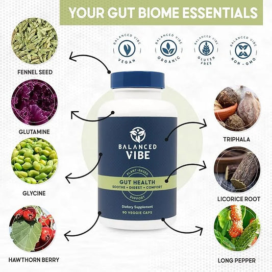 Balanced Vibe 7-in-1 Organic Gut Health Supplement | Digestive Support for Men, Women | After-Party Recovery | Helps Reduc...