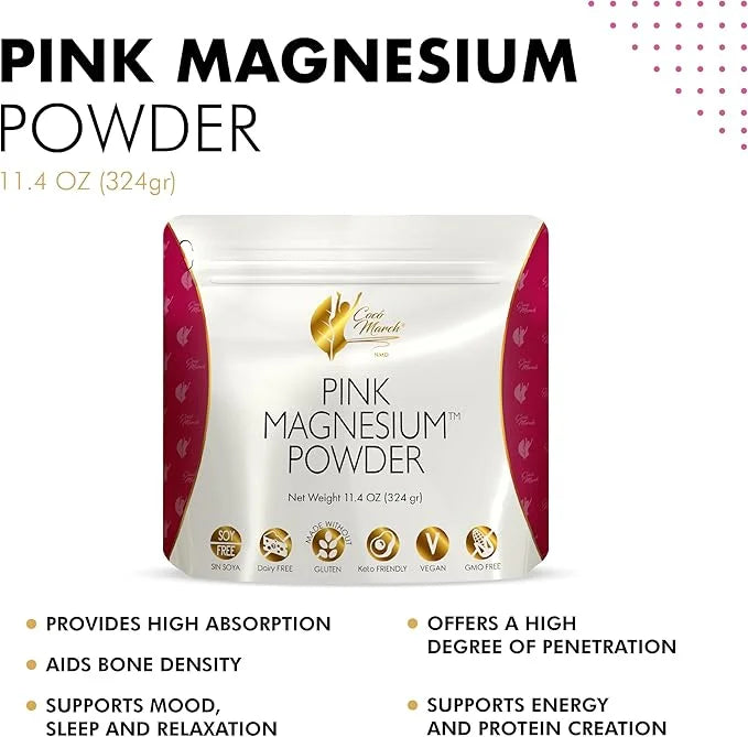 Coco March Pink Magnesium Powder - Promotes Sleep, Relaxation and Healthy Brain Function, Strawberry Flavor - Free from: G...