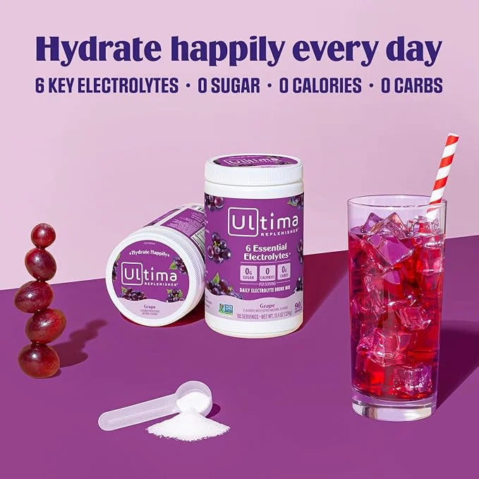 Ultima Replenisher Daily Electrolyte Powder Drink Mix – Grape, 90 Servings – Hydration Powder with 6 Key Electrolytes and ...