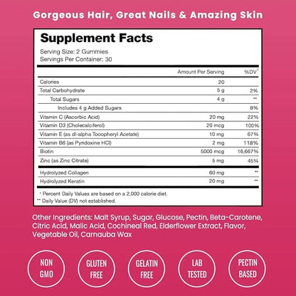 NutraChamps Hair Skin & Nails Gummies 5000mcg Biotin