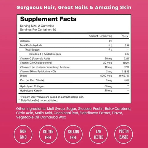 NutraChamps Hair Skin & Nails Gummies 5000mcg Biotin