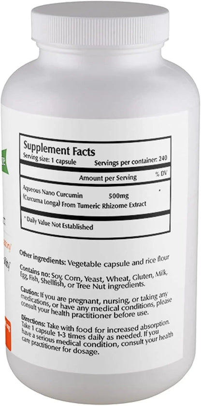 Nano Curcumin Capsules — 500 mg 240 Veggie 8 Months