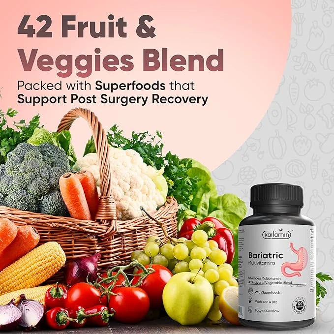 Bariatric Multivitamin with Iron for Post-Bariatric Surgery 42 Fruit 120 Capsules, 2 Month