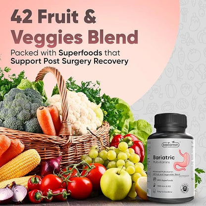 Bariatric Multivitamin with Iron for Post-Bariatric Surgery 42 Fruit 120 Capsules, 2 Month