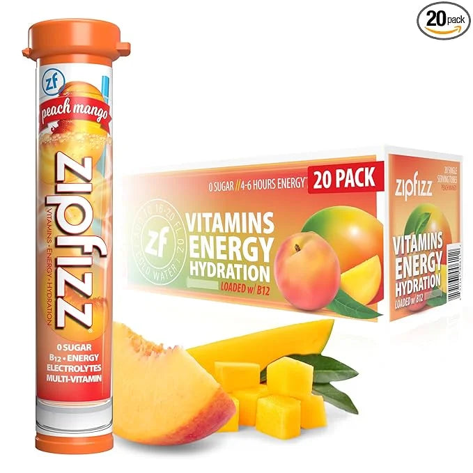 Zipfizz Daily Energy Drink Powder, Peach Mango, 20 Pack | 3-in-1 Sustained Energy, Rapid Hydration, and Essential Vitamins...