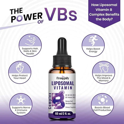 Liposomal Vitamin B Complex Liquid Sublingual B12,B1, B2, B2, B3, B3, B5, B5, B6,Folate,Biotin B6,Folate,Biotin for Suppor...