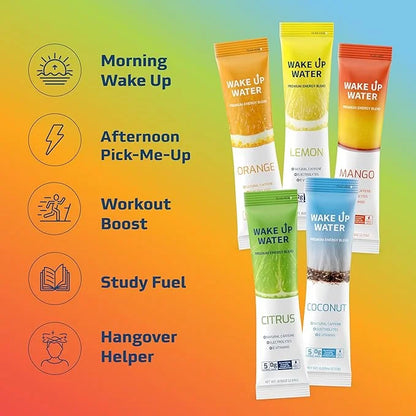 Wake Up Water - Energy + Hydration Sugar Free 15 Packet, Variety Pack - Energy Drink Powder, Electrolytes Powder Drink, Na...
