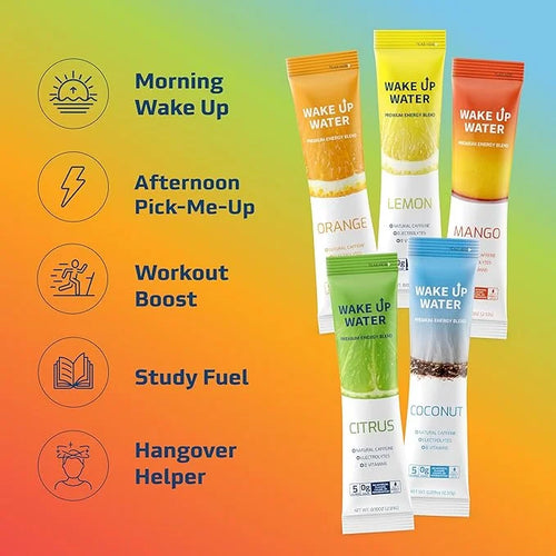 Wake Up Water - Energy + Hydration Sugar Free 15 Packet, Variety Pack - Energy Drink Powder, Electrolytes Powder Drink, Na...