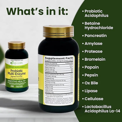 Probiotic Multi-Enzyme - Digestive Health Supplement 200 Count