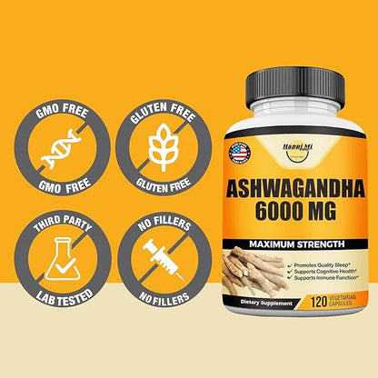 Ashwagandha Root Extract 6000mg per Serving, 120 Vegan 60 Servings