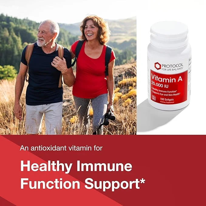 PROTOCOL FOR LIFE BALANCE Vitamin A 25,000 IU - Eye, Retina, and Immune Health - 100 Softgels - Product Image