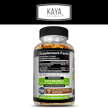Kaya Naturals MCT Oil 2000mg - Non-GMO, Soy-Free, Gluten-Free - Brain, Digestive & Skin Health - 30 Softgels - Product Image