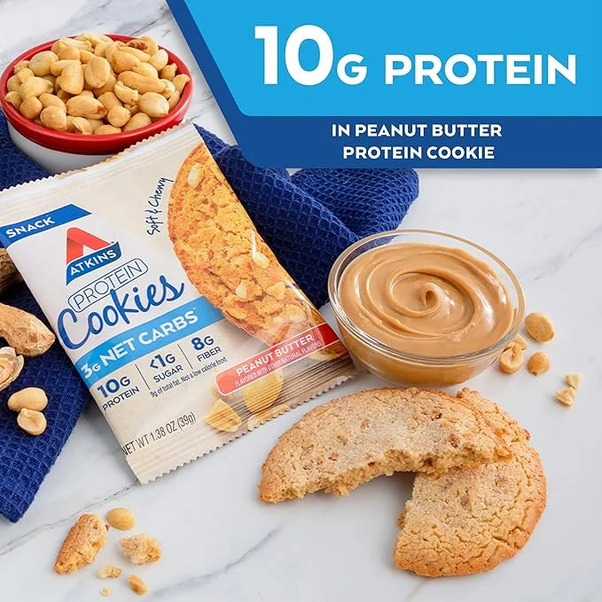 Atkins Soft Baked Energy Bars, Blueberry, 15g Protein,2g Sugar, Excellent Source & Peanut Butter Protein Cookie, Protein D...