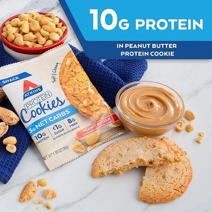 Atkins Soft Baked Energy Bars, Blueberry, 15g Protein,2g Sugar, Excellent Source & Peanut Butter Protein Cookie, Protein D...