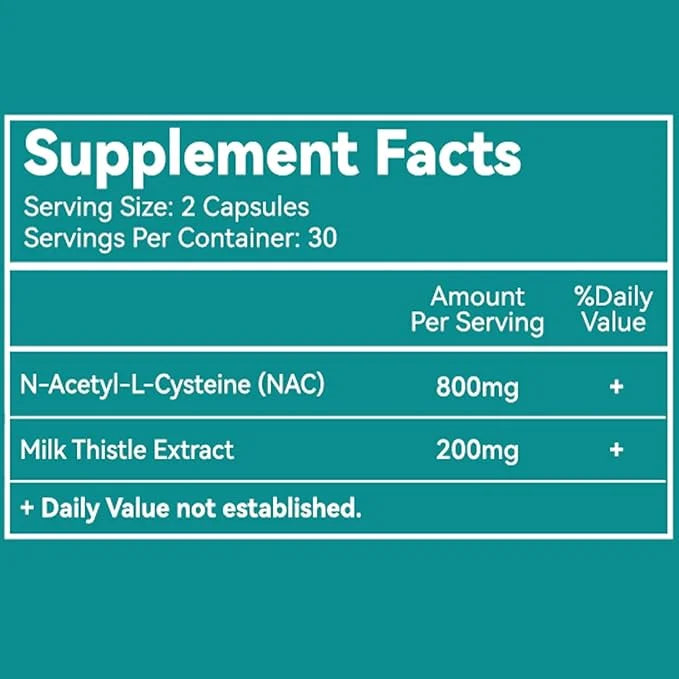 NAC Supplement N-Acetyl Cysteine 800mg, 200mg, Non-GMO, 60 Capsules