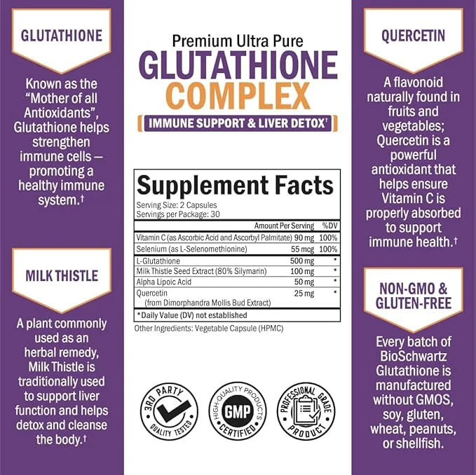 Glutathione Supplement Liver Detox with Quercetin 500mg 60ct 60ct