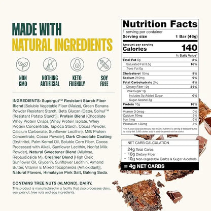 Supergut GLP-1 Boosting Prebiotic Bars, Chocolate Brownie - Gut Healthy Protein Snacks & Breakfast Bars - Keto-Friendly Me...