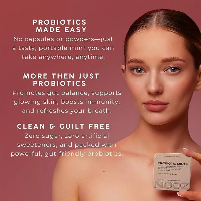 NOOZ Probiotic Mints - Gut & Oral Health Support - Chocolate & Mint | Boosts Immunity & Digestion, Freshens Breath - Sugar...