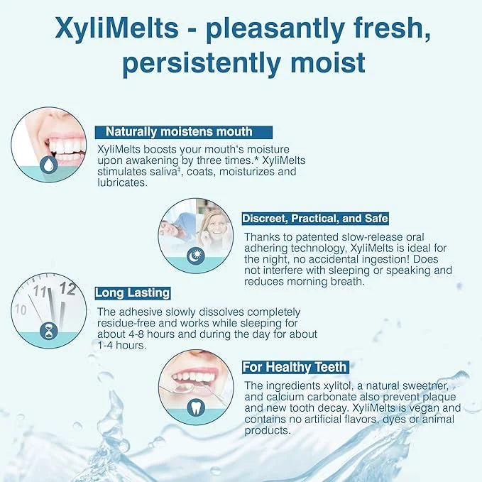 OraCoat XyliMelts Dry Mouth Relief Moisturizing Stick-On-Melts w/Xylitol, 100 Count, Slightly Sweet, Helps Stimulates Sali...