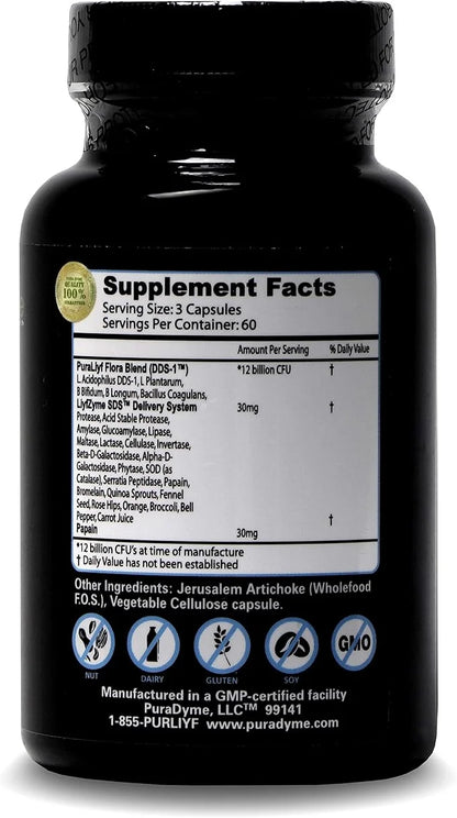 PuraDyme PuraLiyf Digestive Enzymes with Probiotics 180 Capsules