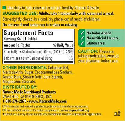 Nature Made Vitamin D3 2000 IU (50 mcg), 400 Tablets, 400 Day