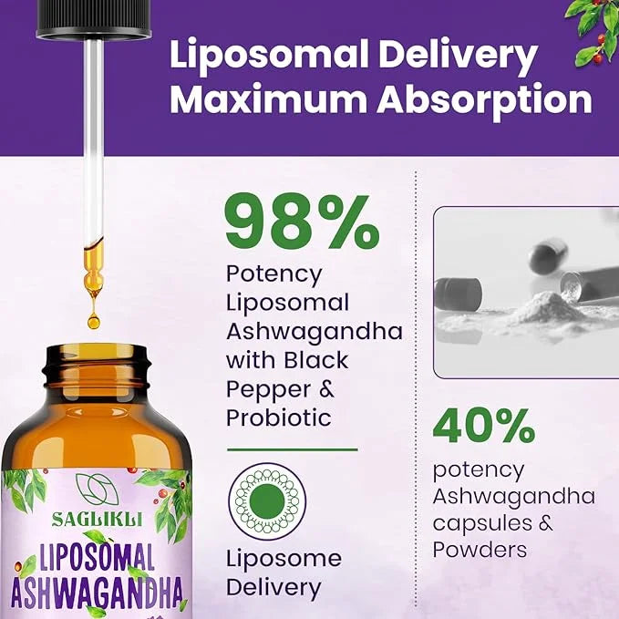 Liposomal Ashwagandha Liquid Drops 2000mg, Ashwagandha (7% Withanolides) 4 FL.OZ (2 Bottle)