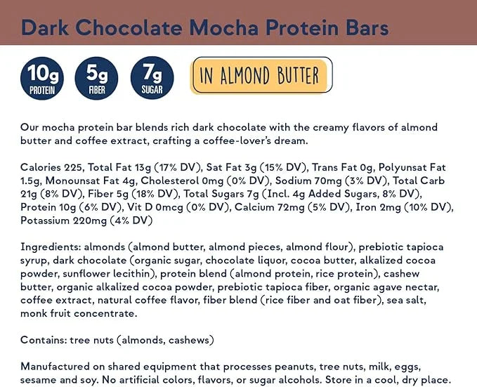 Zing Dark Chocolate Mocha Vegan Protein Bars, Gluten Free with High Protein, High Fiber, Dairy Free Nutrition Bars, Plant ...