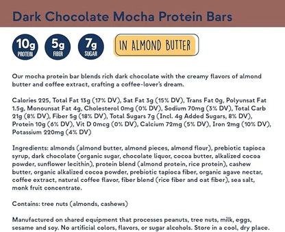 Zing Dark Chocolate Mocha Vegan Protein Bars, Gluten Free with High Protein, High Fiber, Dairy Free Nutrition Bars, Plant ...
