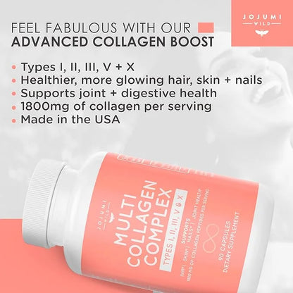 5-in-1 Multi Collagen Capsules (Type I, II, III, V + X) for Skin, Hair, Nails & Joint Health - Collagen Supplements for Wo...