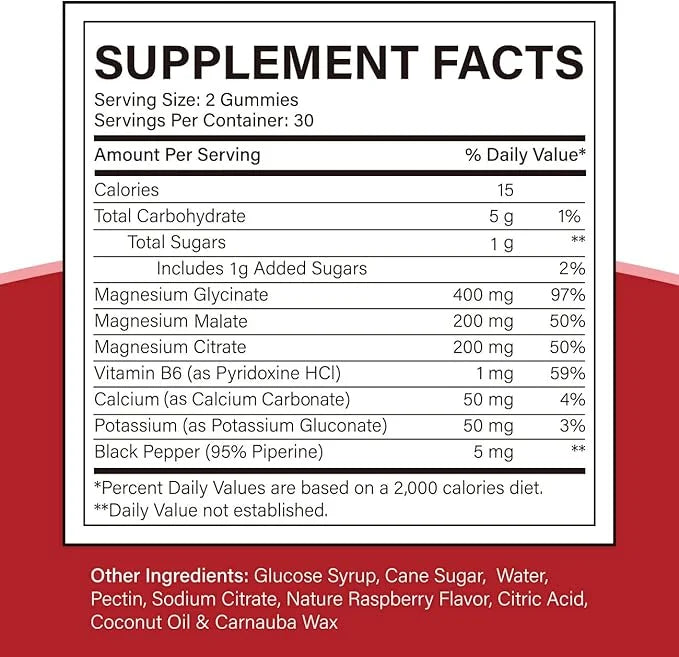 Magnesium Glycinate 400mg, Citrate 200mg, Malate 200mg, Triple B6- Vegan, 60 Raspberry