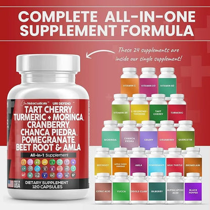 Clean Nutraceuticals Tart Cherry Extract Capsules 20,000mg with 8000mg Moringa 4000mg Cranberry 2000mg Chanca 120 Ct