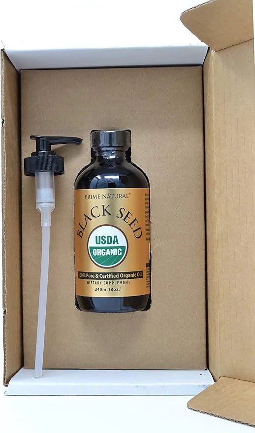 PRIME NATURAL Organic Black Seed Oil 8oz | Cold Pressed Unrefined High Thymoquinone 1.7% USDA Certified | Turkish Origin P...
