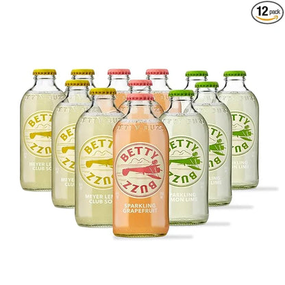 Betty Buzz Premium Sparkling Soda Citrus Variety Pack by Blake Lively (12 pack), Sparkling Grapefruit, Sparkling Lemon Lim...