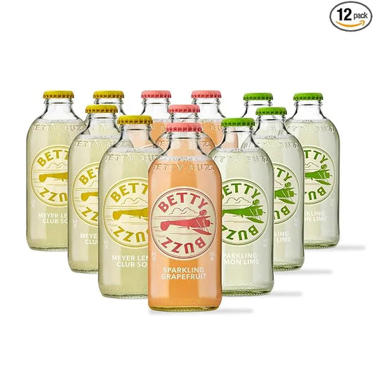 Betty Buzz Premium Sparkling Soda Citrus Variety Pack by Blake Lively (12 pack), Sparkling Grapefruit, Sparkling Lemon Lim...