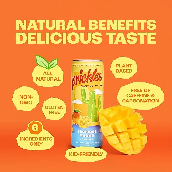 Pricklee Tropical Mango Cactus Water - Packed With Antioxidants, Electrolytes, Vitamin C - Natural Sports Drink for Immuni...