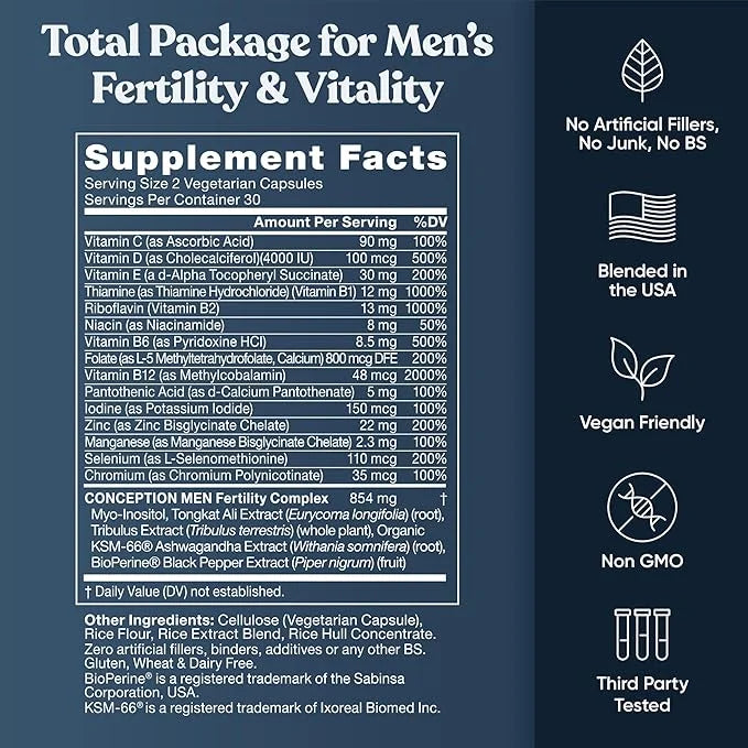 Conception For Him – Fertility Supplements for Men, Male Fertility Booster & Prenatal – Optimal Sperm Count, Motility Stre...
