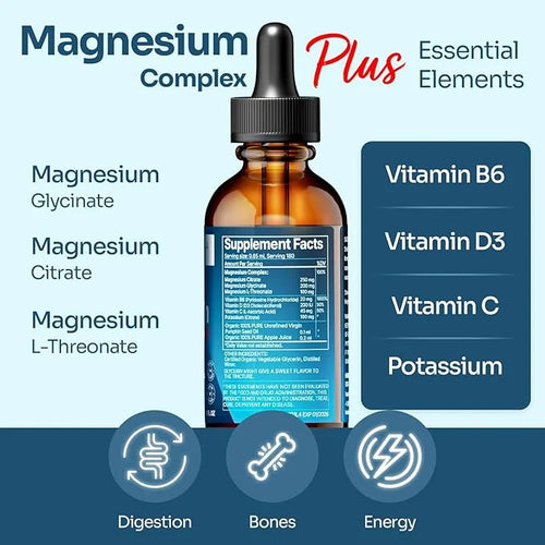 Triple Complex Magnesium 4 oz Liquid Drops B6, D, 100% Absorption 90-Day Supply