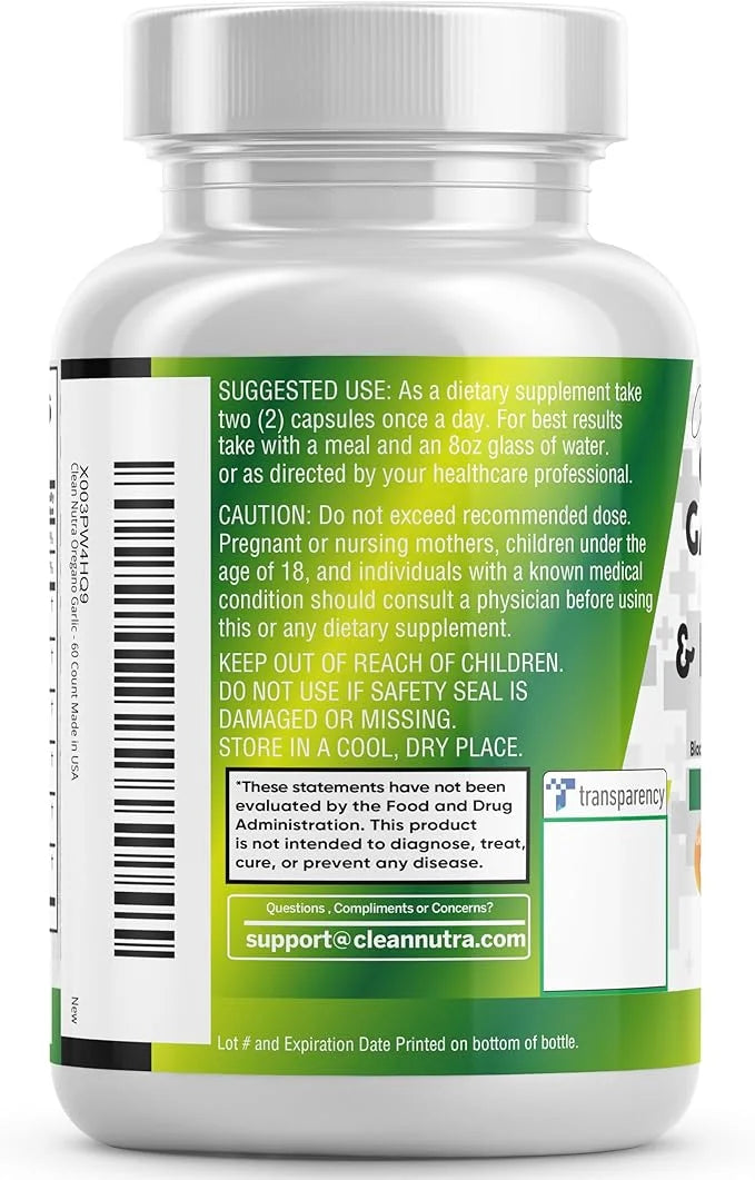 Clean Nutraceuticals Oregano Oil Garlic Extract Olive Leaf Black Seed Oil - Immune Support & Digestive Health Supplement f...