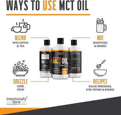 Intentionally Bare Pure C8 MCT Oil Organic - Brain Octane C8 MCT Oil for Keto Paleo & Vegan Diet - Unflavored MCT Oil C8 f...