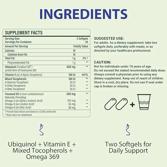 CoQ10 600mg Softgels CoQ10 Ubiquinol 3 6 6 9 9 | 120 Softgels