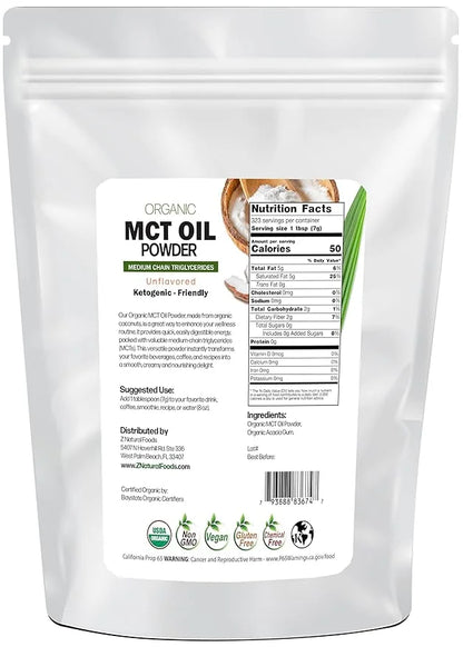 Z Natural Foods Organic MCT Oil Powder - 5 lbs | From Coconut Oil with Prebiotic Fiber | C8 and C10 | Natural Plant Based ...