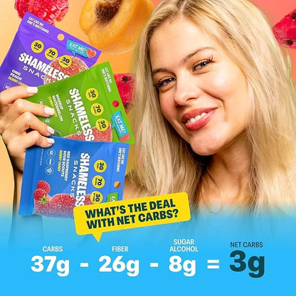 Shameless Snacks Fan Favorites Bundle Healthy Low Carb Keto Gummies Red Raspberry, Watermelon and Sour Peach - Product Image