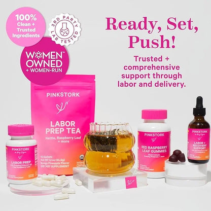 Pink Stork Labor Prep - Evening Primrose Oil Capsules with Red Raspberry Leaf Tea, Gentle Birth & Postpartum Care, Third T...