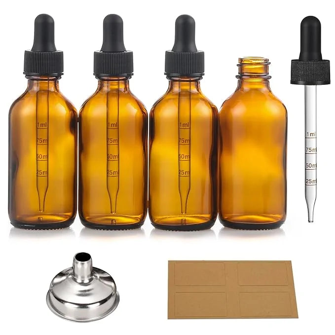 4 Pack 1 oz Glass Dropper Bottles with Measured Dropper - 30ml Dark Amber Tincture Bottles with Graduated Calibrated Glass...