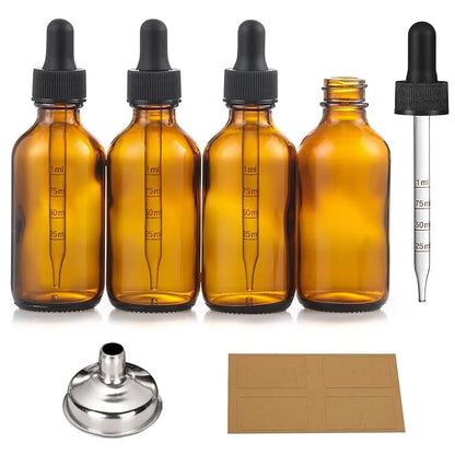 4 Pack 1 oz Glass Dropper Bottles with Measured Dropper - 30ml Dark Amber Tincture Bottles with Graduated Calibrated Glass...