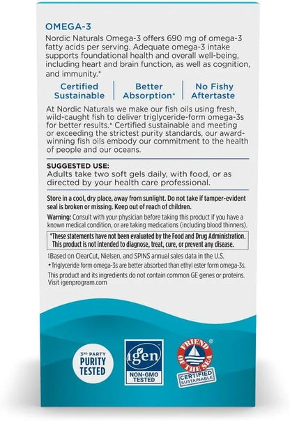 Nordic Naturals Omega-3, Lemon Flavor 180 Soft 690 mg Omega-3 - 90 Servings
