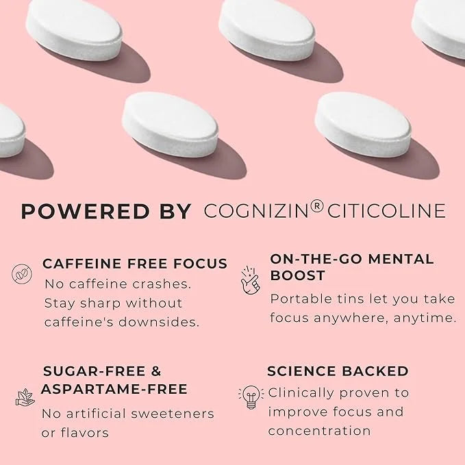 NOOZ Focus Mints - Caffeine-Free Brain Booster for Mental Clarity - Tangerine & Lemon Flavor | Sugar-Free, Travel-Friendly...