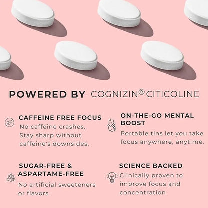NOOZ Focus Mints - Caffeine-Free Brain Booster for Mental Clarity - Tangerine & Lemon Flavor | Sugar-Free, Travel-Friendly...