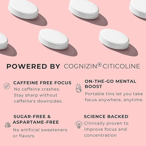 NOOZ Focus Mints - Caffeine-Free Brain Booster for Mental Clarity - Tangerine & Lemon Flavor | Sugar-Free, Travel-Friendly...