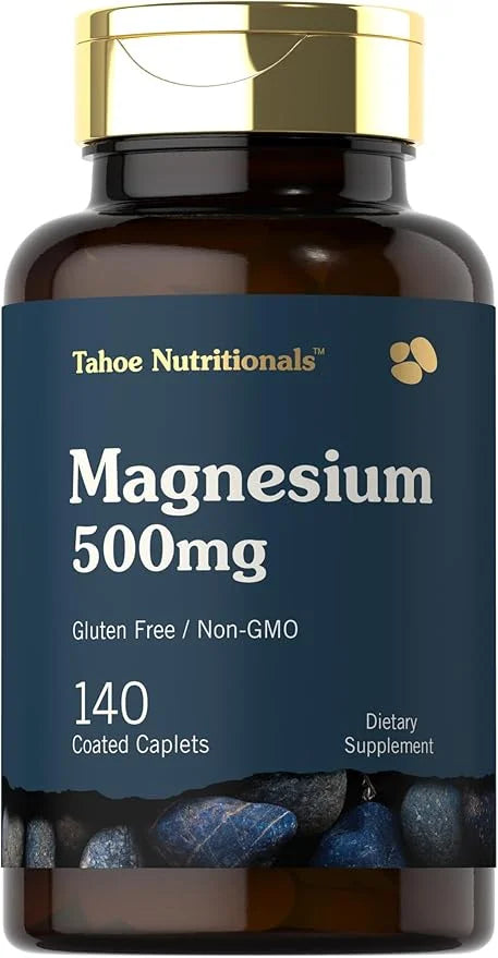 Tahoe Nutritionals Magnesium | 500mg | 140 Coated Caplets | Non-GMO and Gluten Free Supplement - Product Image